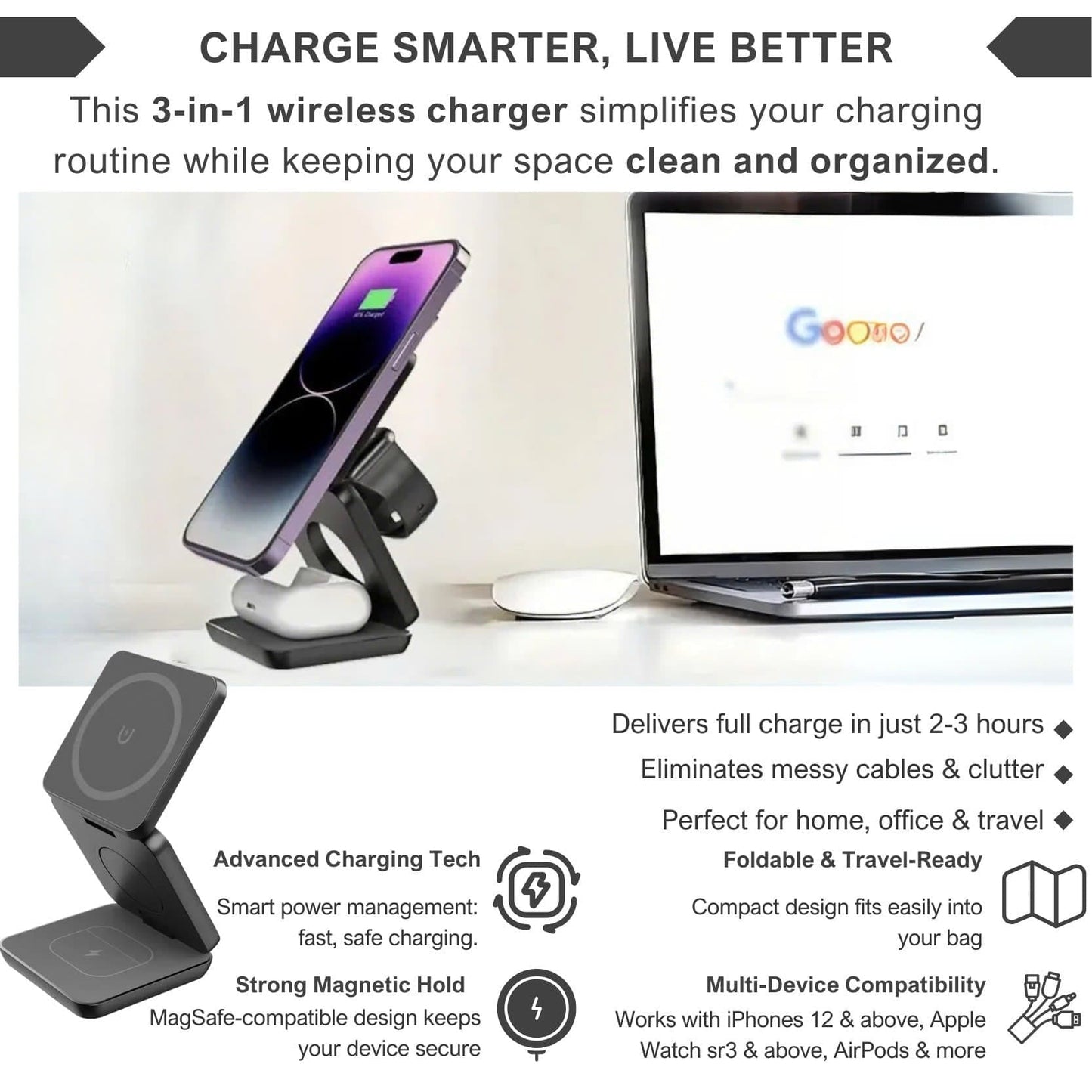 Alpohub™ MagCharge 3-in-1 Foldable Wireless
