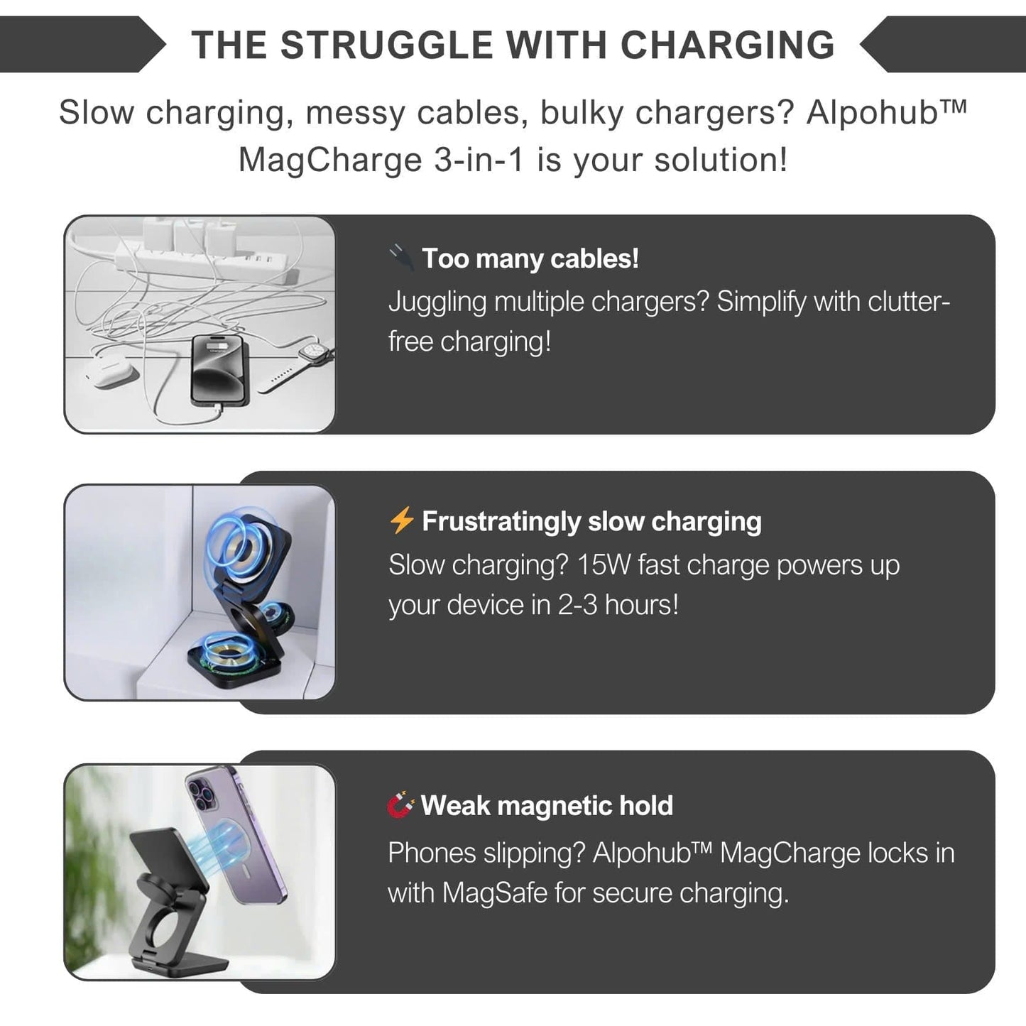 Alpohub™ MagCharge 3-in-1 Foldable Wireless